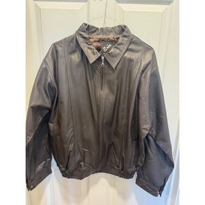 Evie Men's 100% Genuine Leather Jacket Size Large Brown Zip Front‎ Bomber